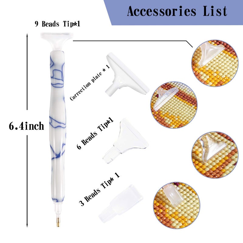 Rovyfota Diamond Painting Pen, Handmade Resin Diamond Painting Pens with Glue Clay and Various Tips, More Comfortable and Faster, 5D Diamond Painting Tools for Diamond Paintings Hobby (White) - Image 2